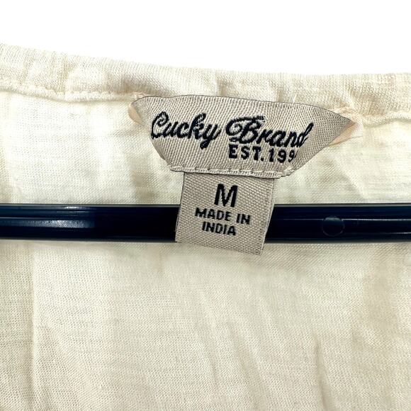 Lucky Brand Size Medium Long Sleeve Top Shirt Blouse Cream Oatmeal Embroidered - Picture 4 of 5